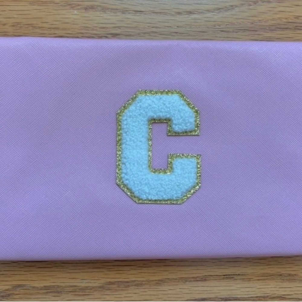 Amazon Kid’s Pink Personalized Initial Cosmetic Bag with Chenille Letter C Patch